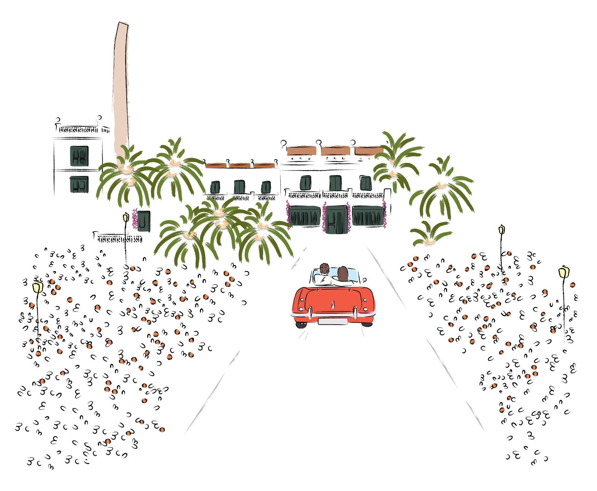 Ilustración de la Masía Campo Aníbal y sus jardines